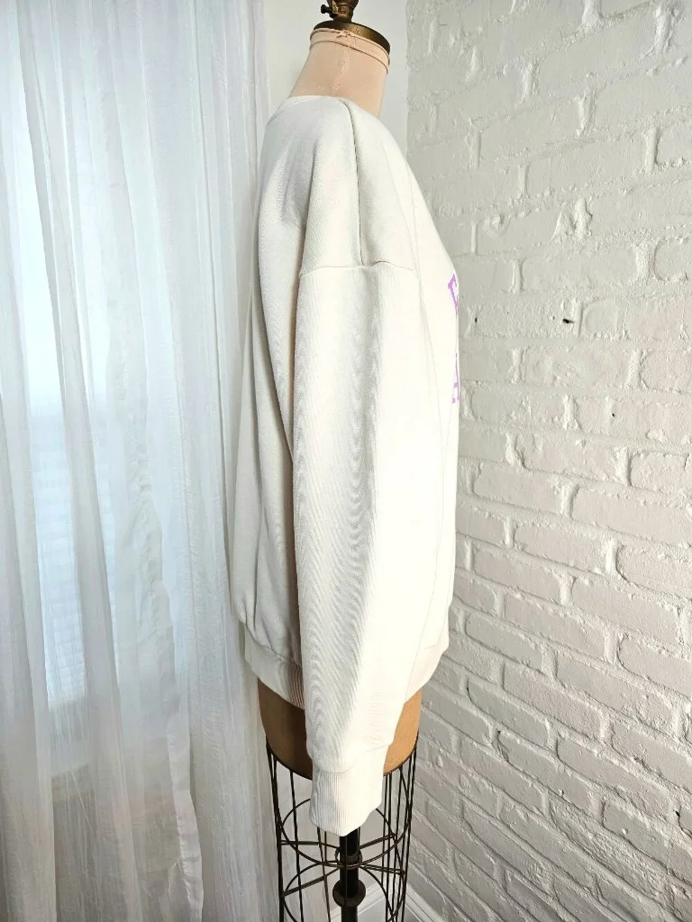 Favorite Daughter Graphic Sweatshirt Cream Pink Logo Pullover Size Large - Picture 5 of 10